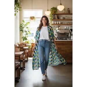 Curations Kimono Multi-Color Geometric Pattern Size Med-Large EUC